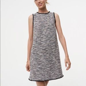 LOFT Fringe Tweed Shift Dress Medium Petite